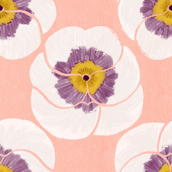 Hearts Ease Pansy Floral Pattern on pink 2