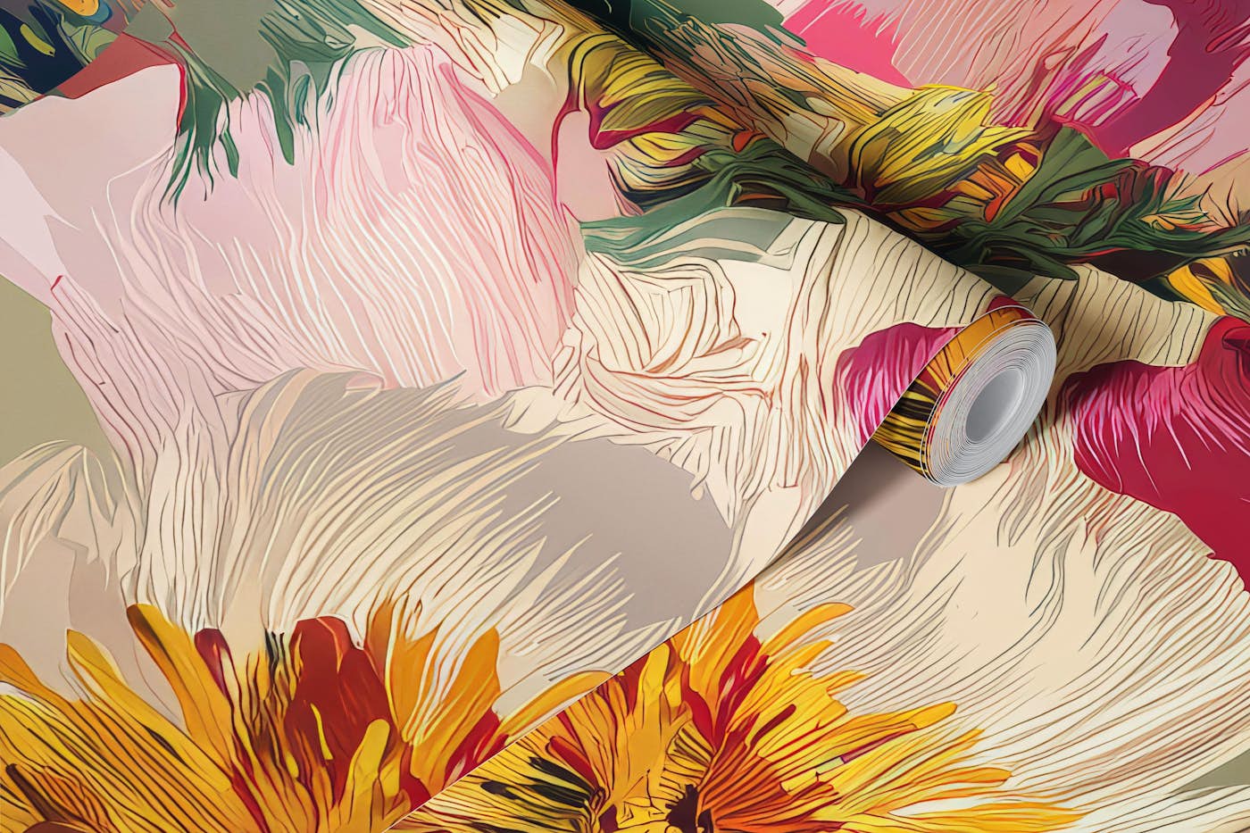 Painterly Garden Reflection wallpaper roll