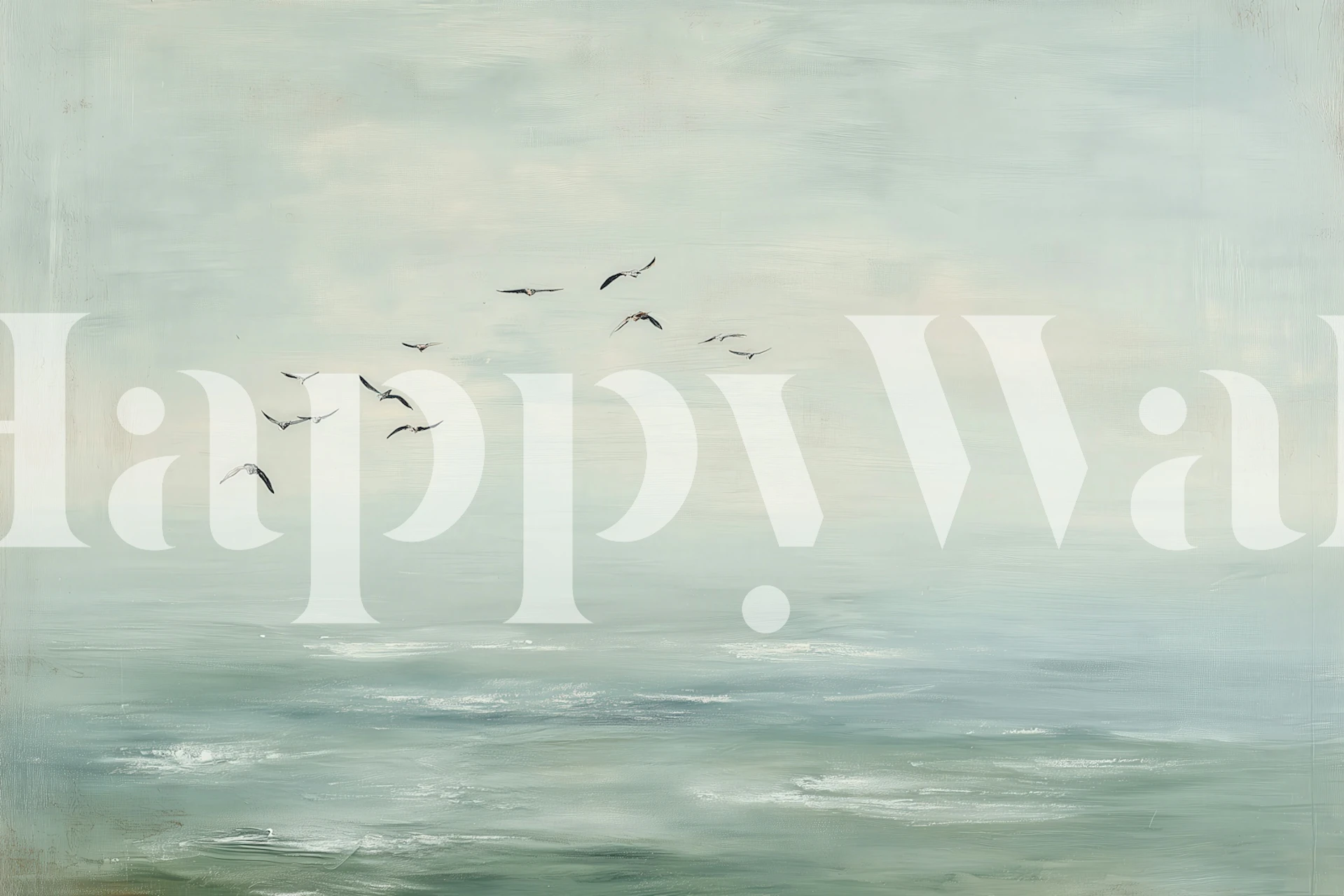 Wallpaper of distant birds over calm sea