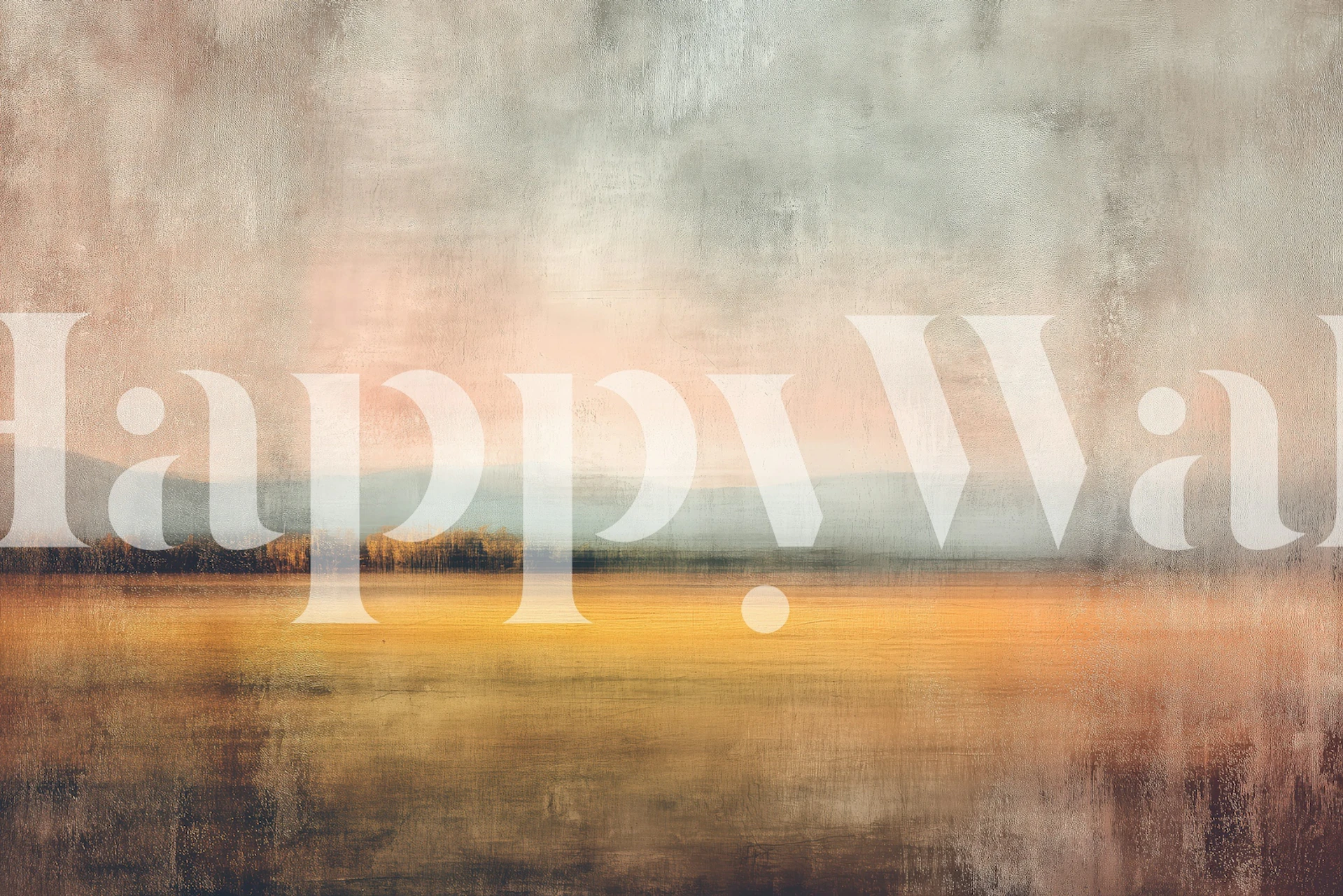 Abstract golden landscape horizon wallpaper in a room