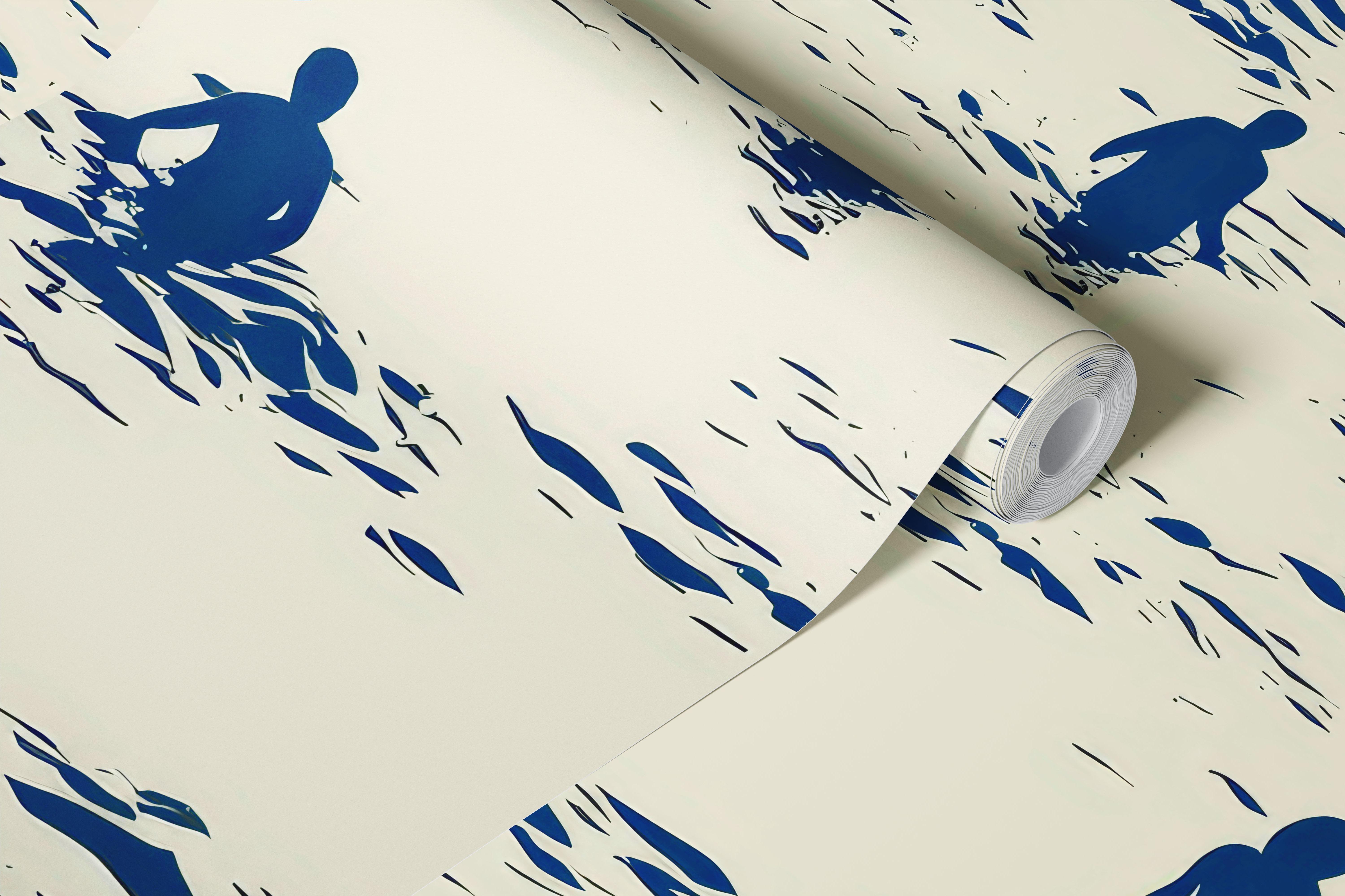 Minimal Ocean Silhouettes Pattern behang in de kamer