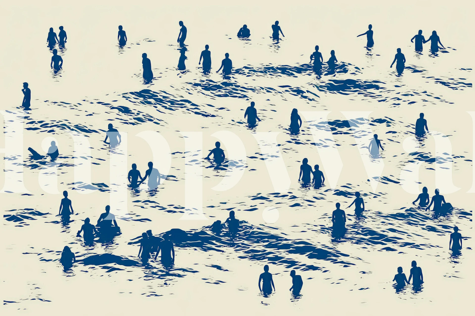 Minimal ocean silhouettes wallpaper in room