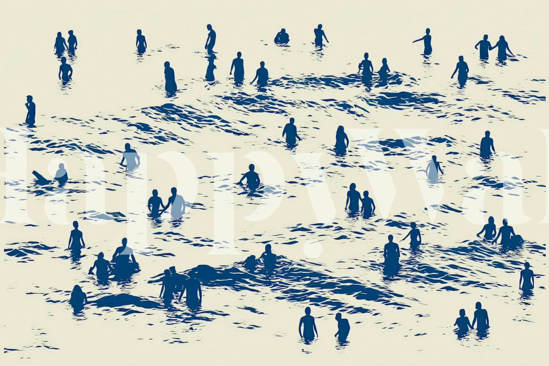 Minimal Ocean Silhouettes Pattern behang in de kamer