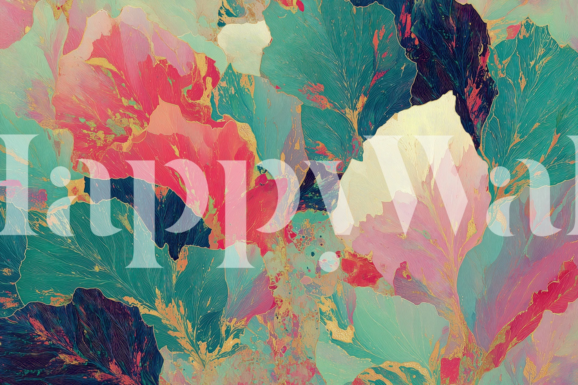 Abstract pastel floral wallpaper in a room