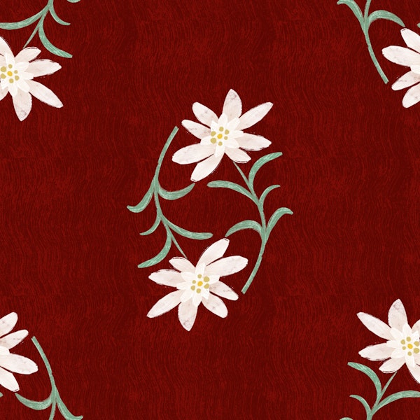 Edelweiss Botanical Pattern on crimson bg