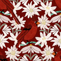 Edelweiss Flower & Cardinal Bird crimson wallpaper