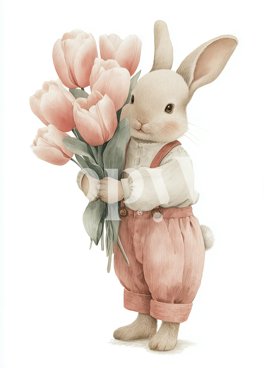 Bunny holding pink tulips wallpaper