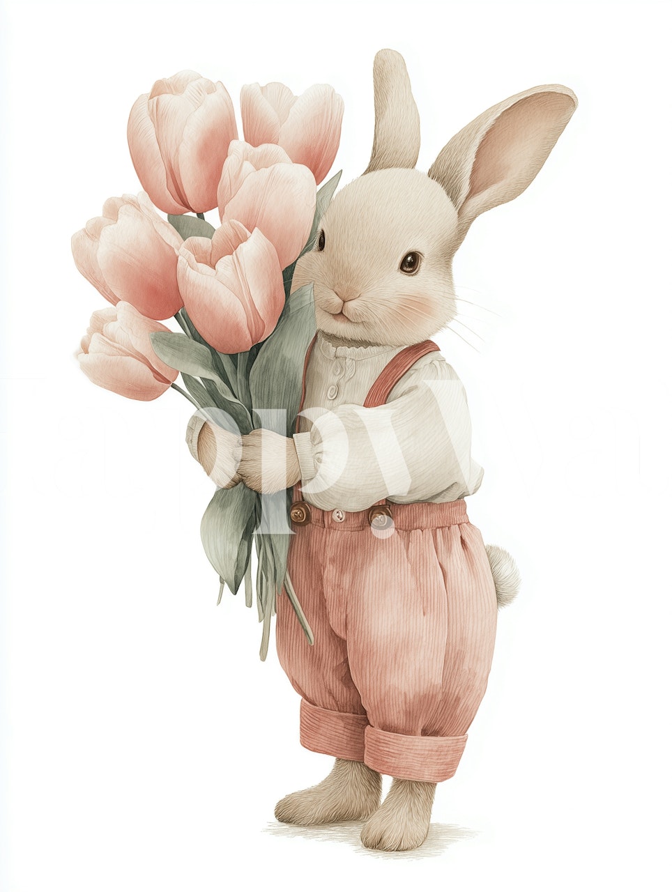 Bunny holding pink tulips tapet