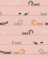 Peekaboo Cats on blush pink wallpaper