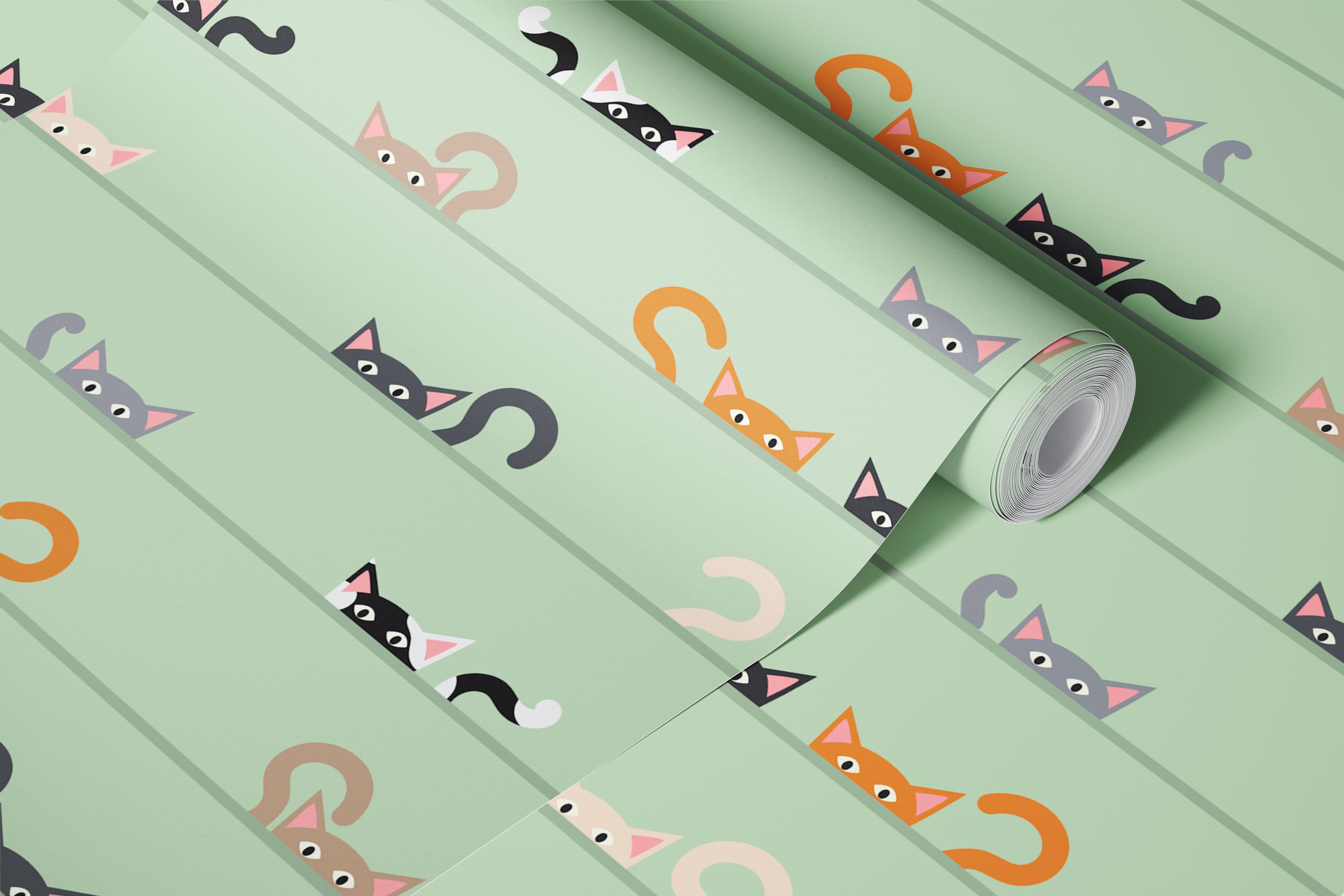 Cute cats peeking stripe wallpaper