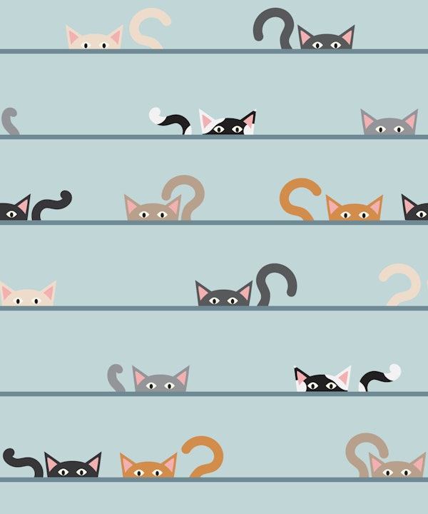 Minimal Peeking Cats Blue Nursery Decor