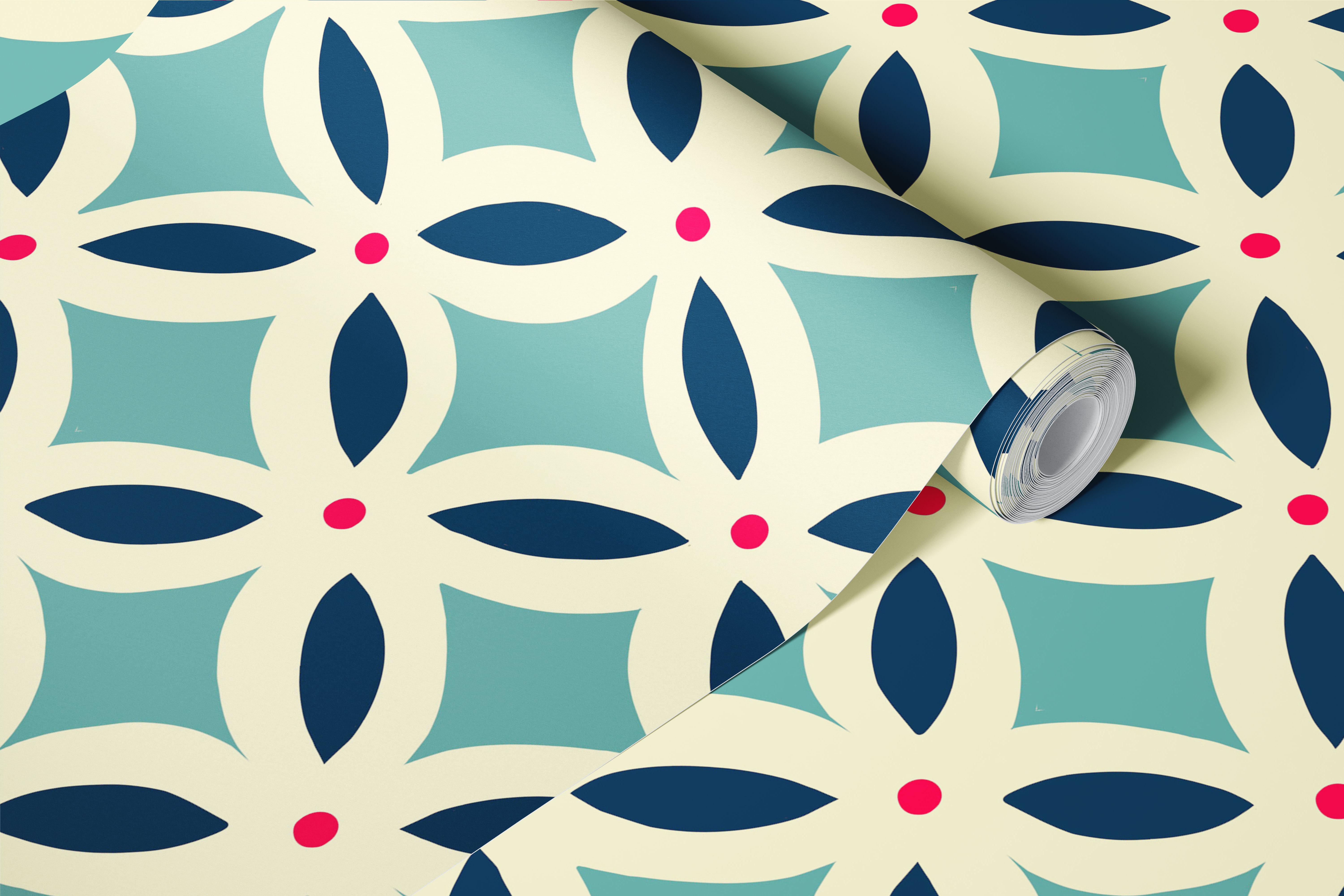 Retro geometric floral wallpaper i lyseblå