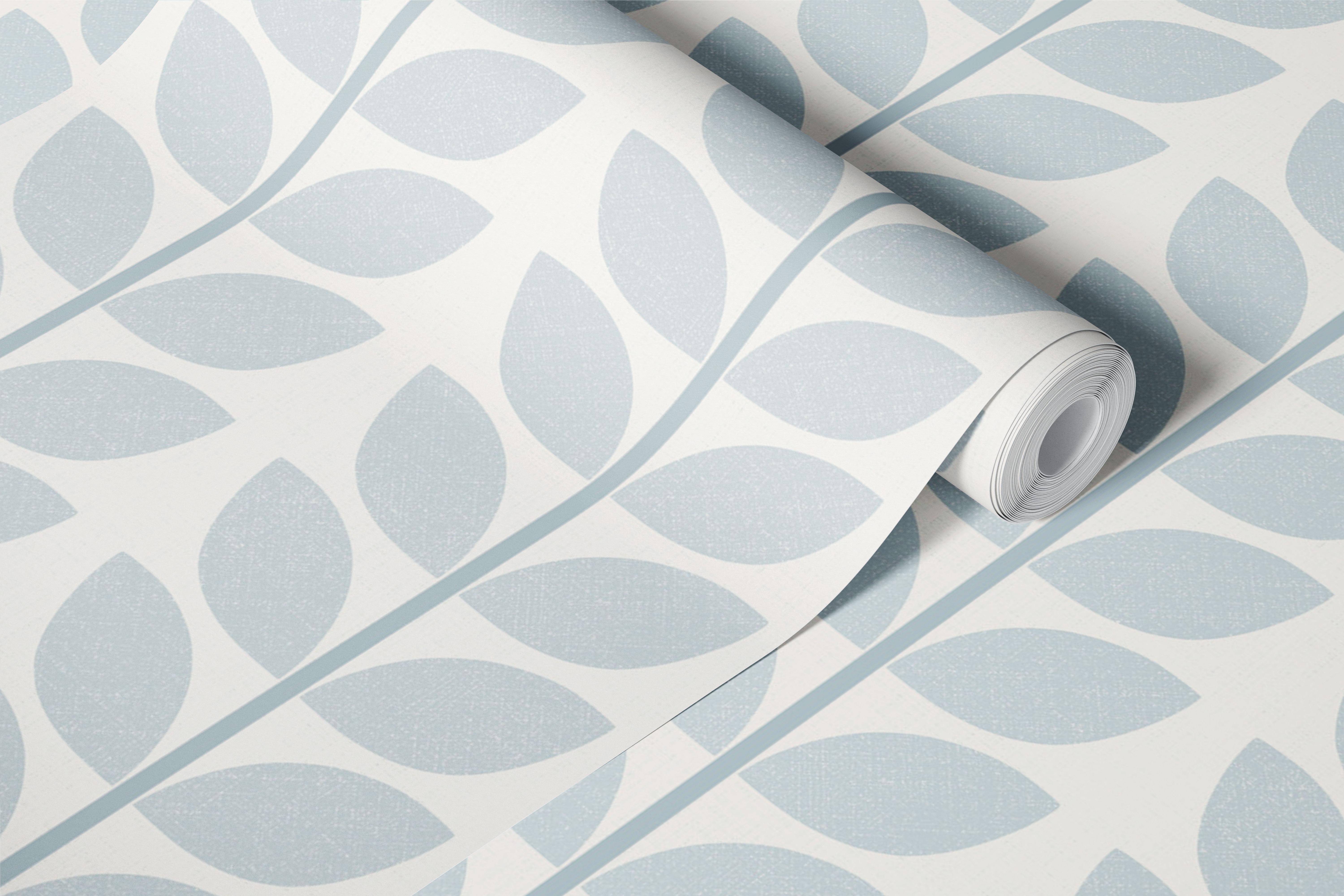 Mid century leaf stripes wallpaper in ice blue