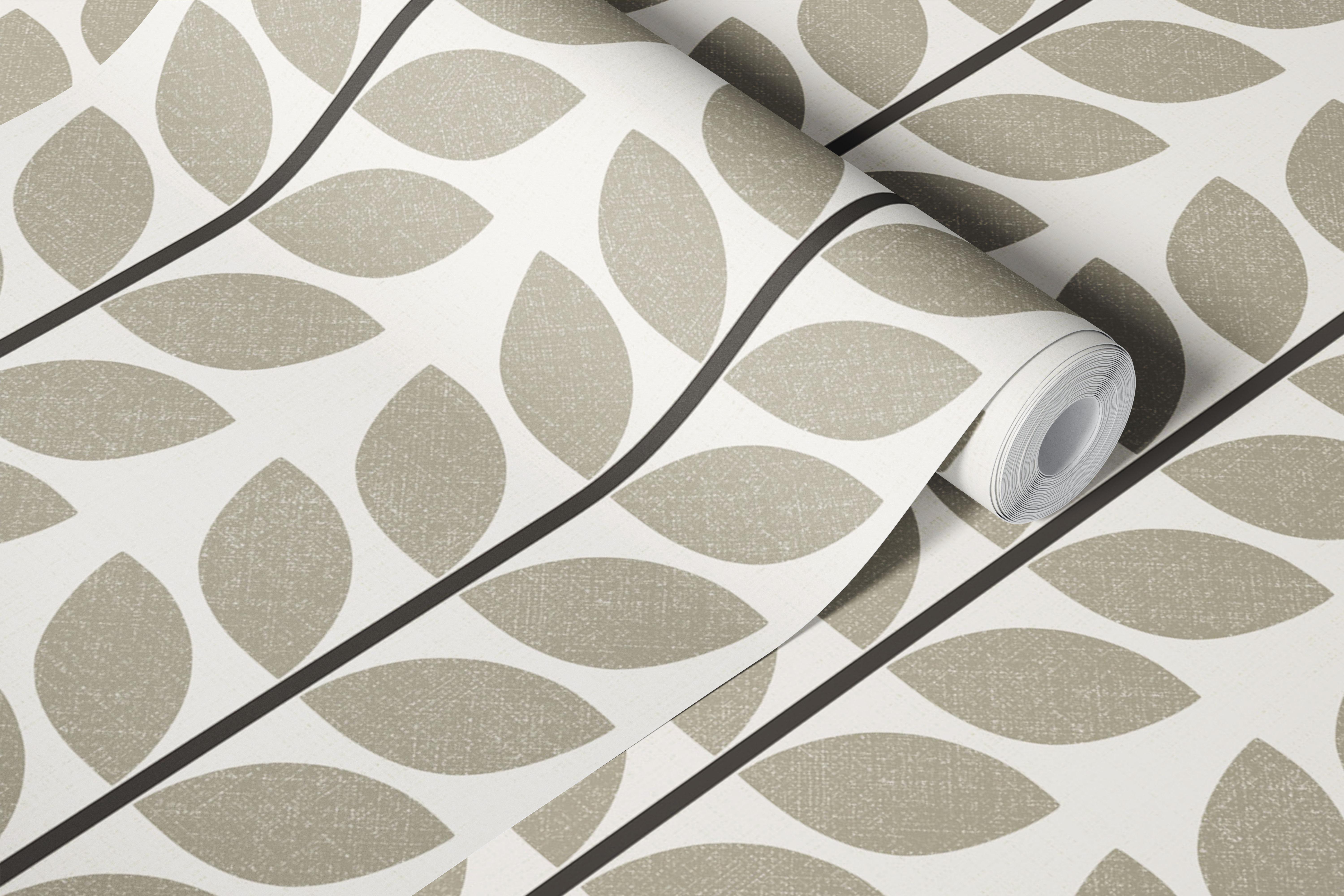 Taupe grey leaf stripe wallpaper in a room (3/9)