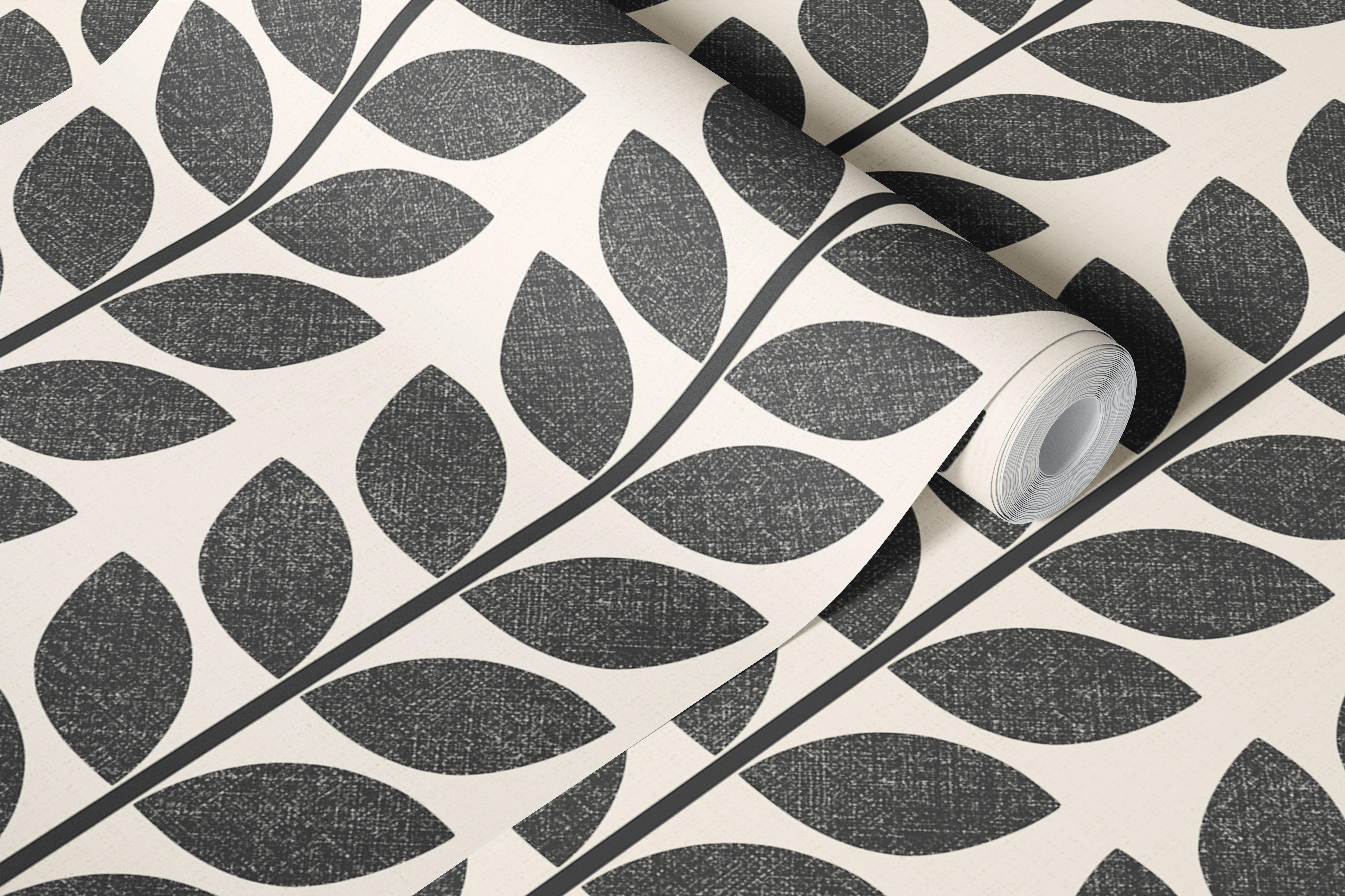 Tapeta Mid century leaf stripes black v místnosti