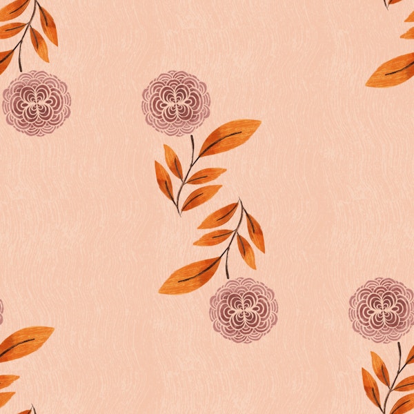 Autumn Folk Leaf Scatter Pattern pink