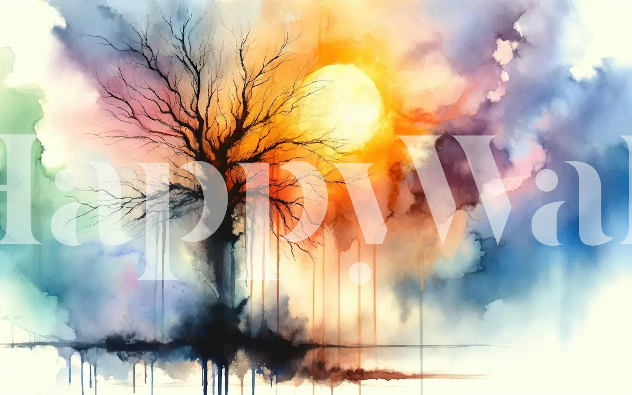 Behang met Sunset Silhouette through a Tree of Life