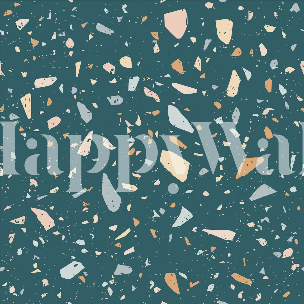 Dark Teal Terrazzo Chips wallpaper in a room