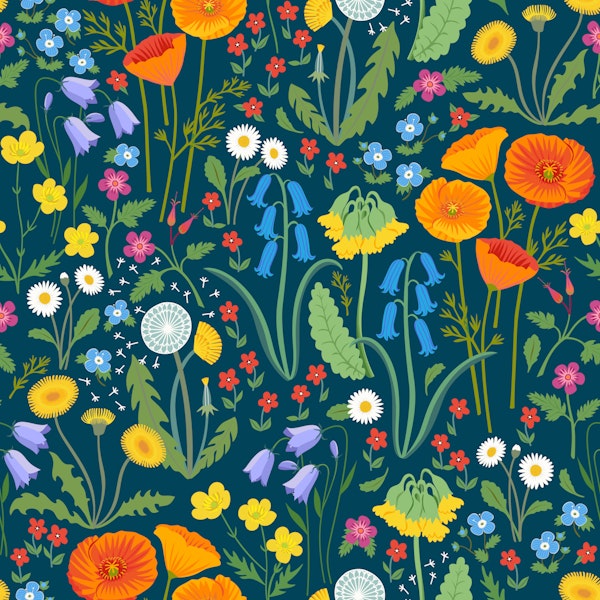 Wildflower Meadow - multicolored on Navy - S