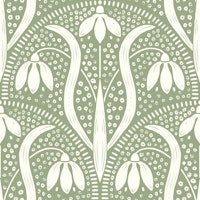 snowdrops art nouveau pattern sage green wallpaper