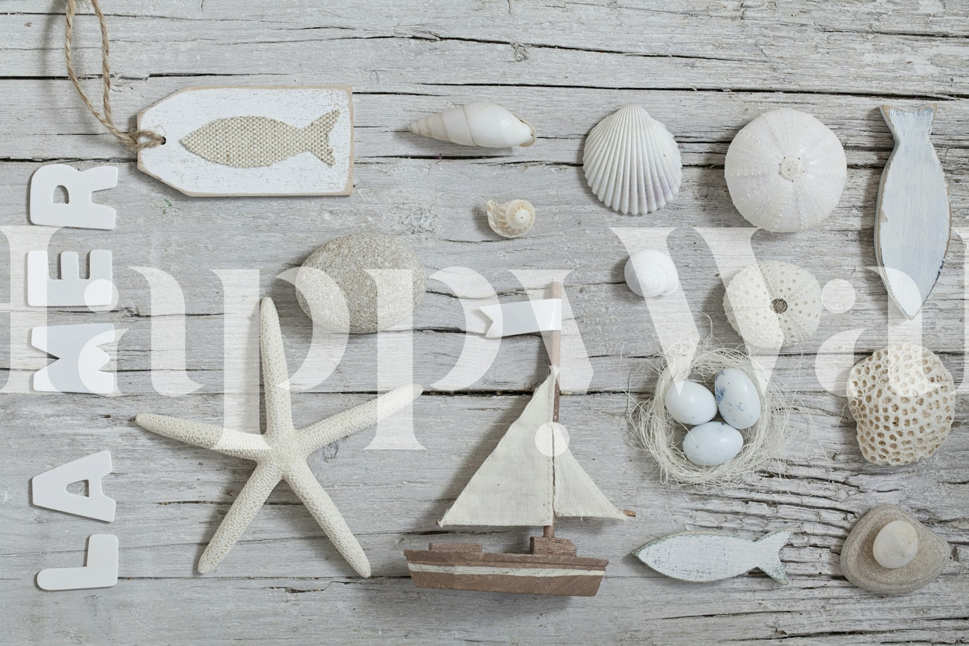 La Mer Beach Collage behang in een kamer