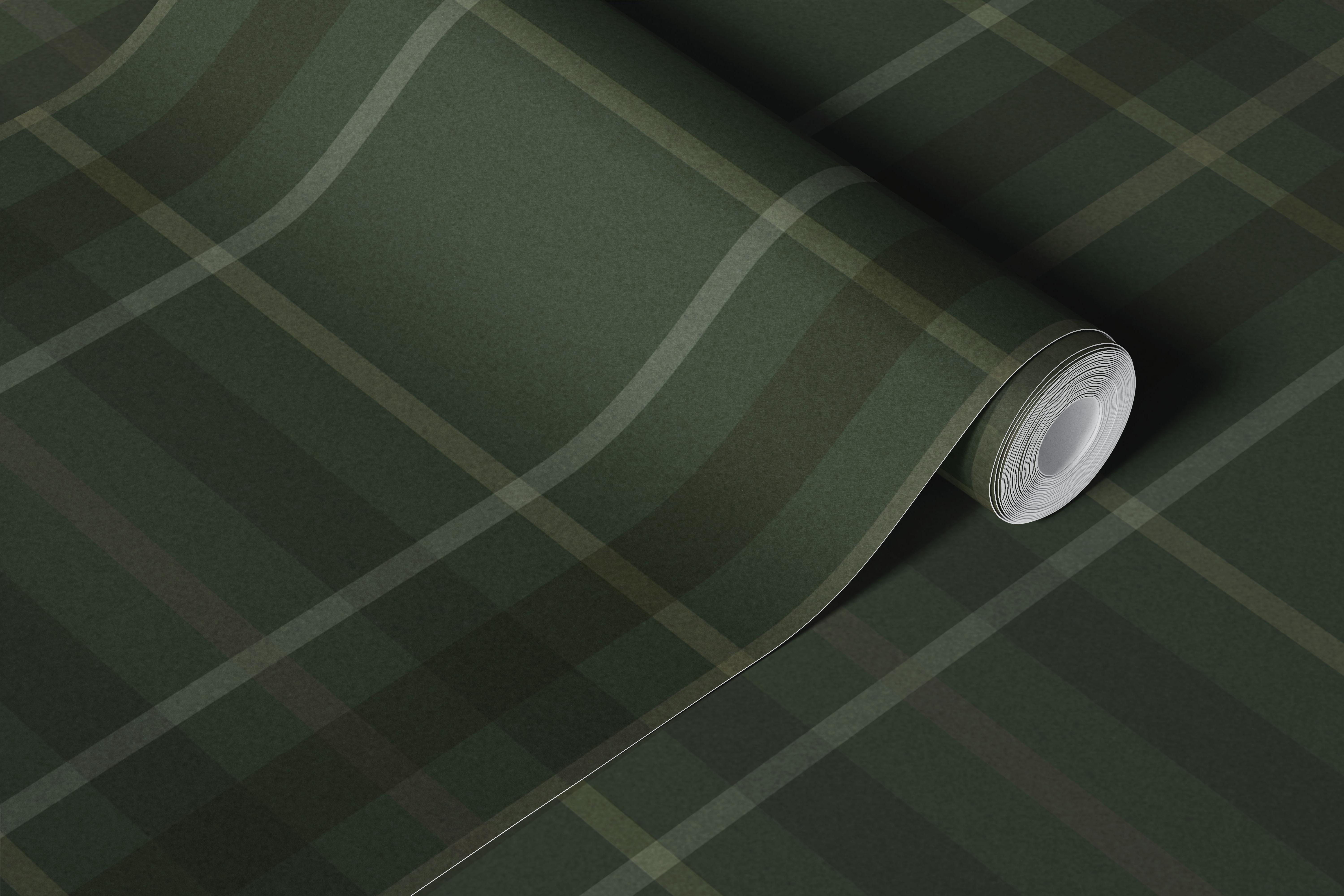 Forest green tartan plaid wallpaper in a room