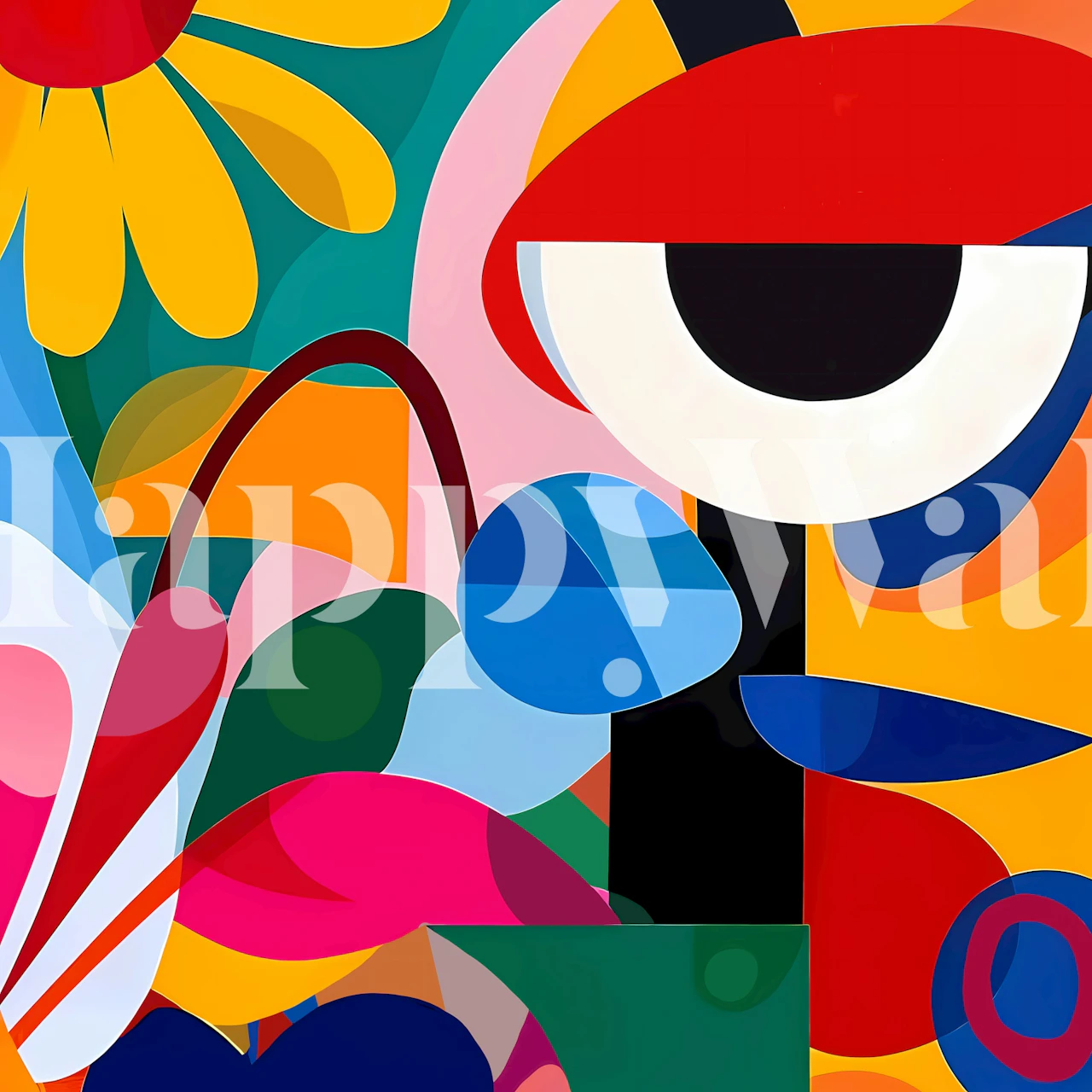 Modern Abstract Portrait Shapes tapet i et rum