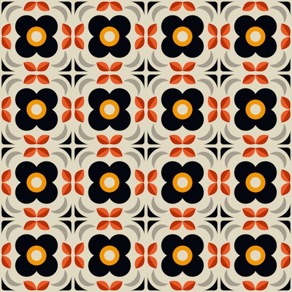 Retro granny squares orange black