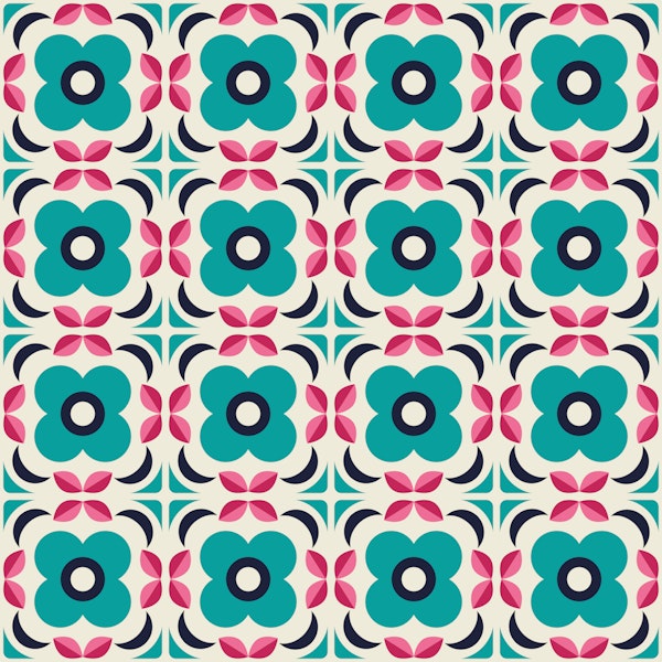 Retro granny squares teal pink