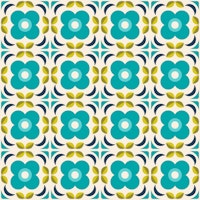 Retro granny squares teal green wallpaper