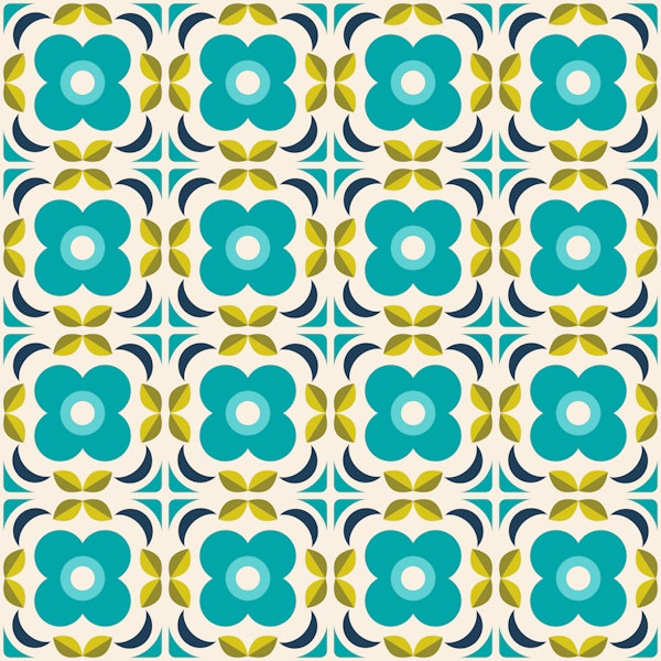 Retro granny squares teal green