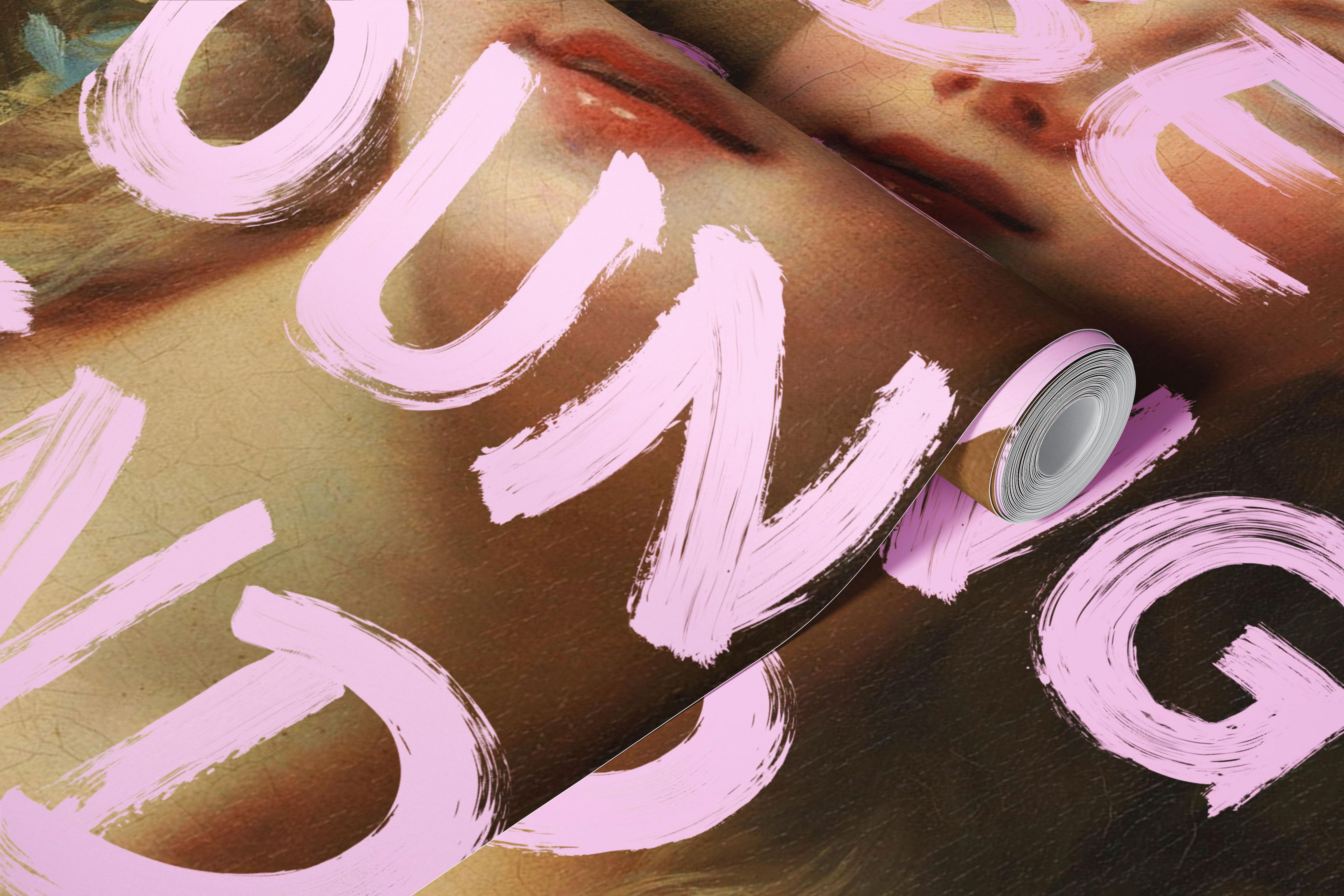 Be Young And Wild pink quote wallpaper in a room