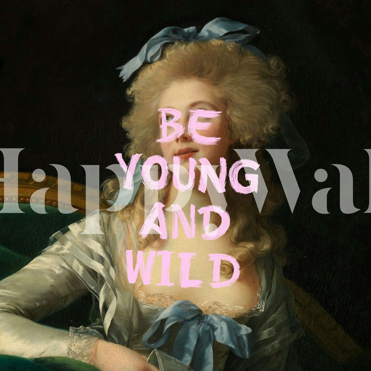 Be Young And Wild pink quote wallpaper in a room