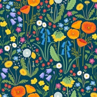 Wildflower Meadow - Multicolor on Navy - M wallpaper