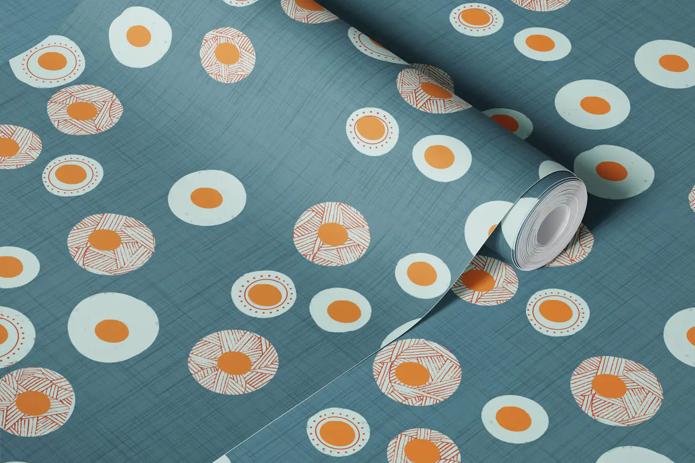 Blue Grey Scandi Folk Dot Floral wallpaper roll
