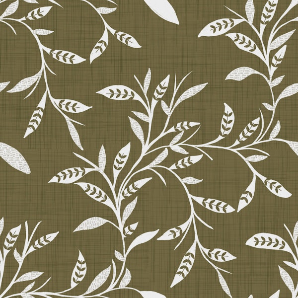 Earthy Olive Scandi Folk Leaf Vine