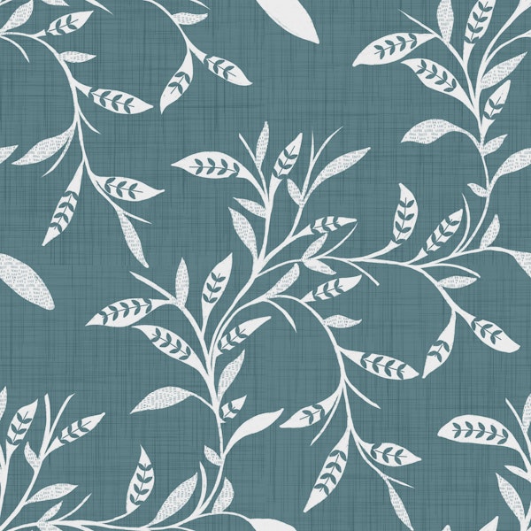 Blue Grey Scandi Folk Leaf Vine