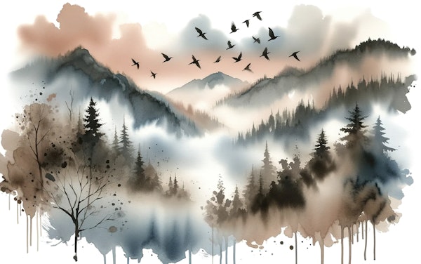 Mountains in Morning Mist