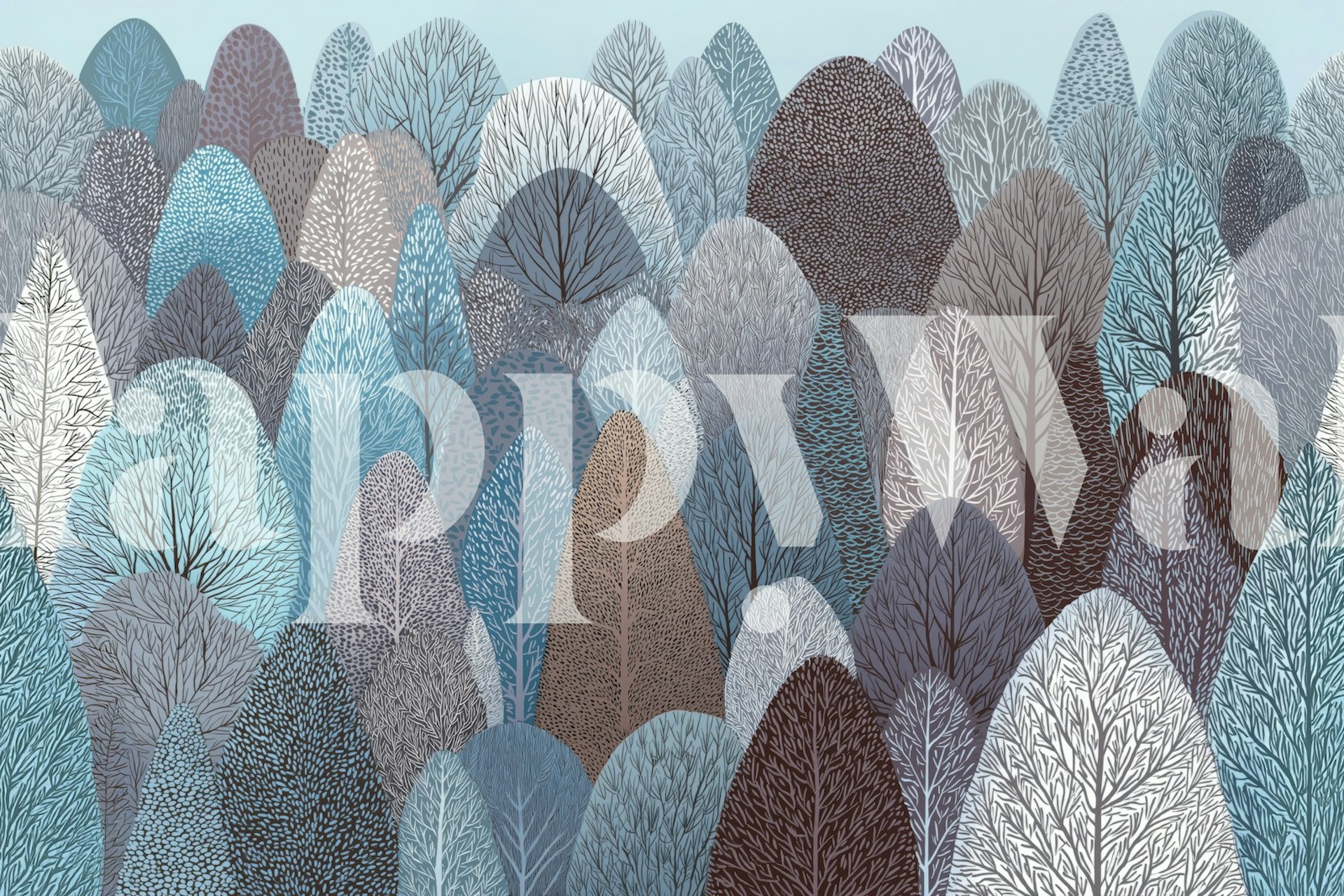 Blue Scandinavian Forest Mural wallpaper design