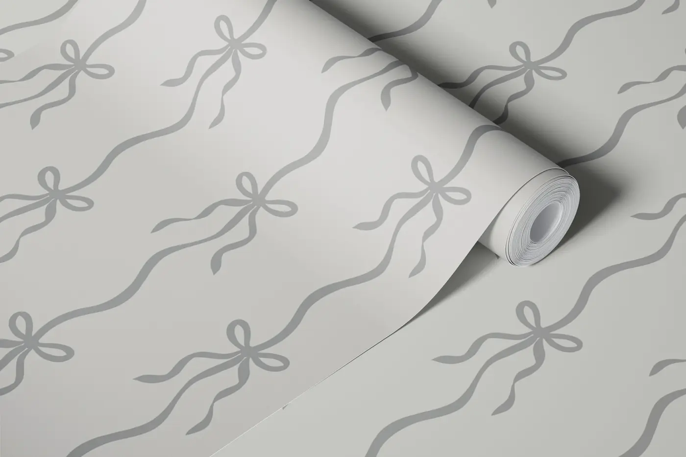 Elegant Gray Bow Stripe Motif wallpaper roll