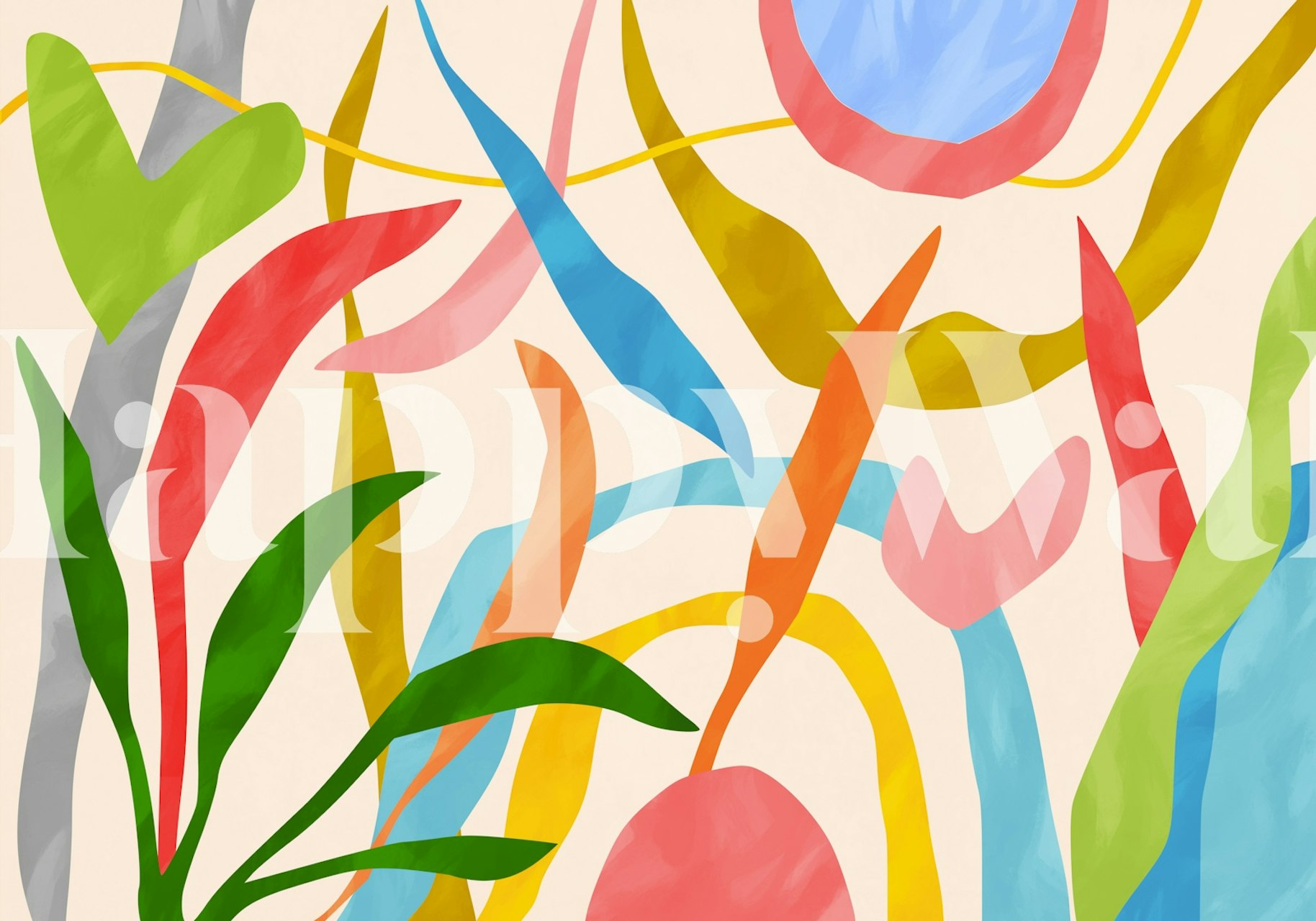 Playful tropical leaf abstract wallpaper in a room