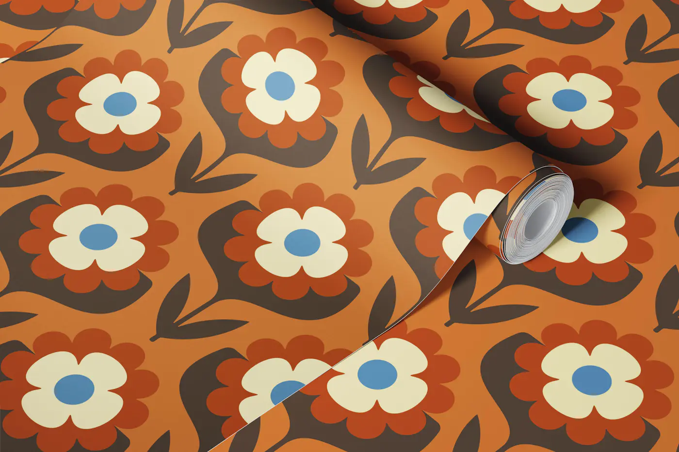 Retro Flower Power Bloom in Brown - S wallpaper roll