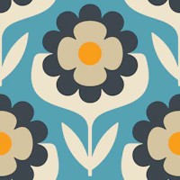 Retro Flower Power Bloom in Blue - S tapet