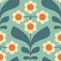 Retro Daisy Garden in Teal Orange - S wallpaper