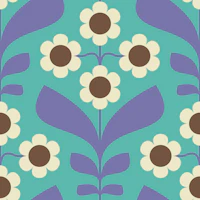 Retro Daisy Garden in Turquoise Purple - S wallpaper