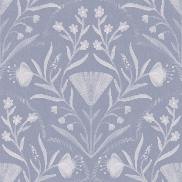 blue fog soft folk floral pattern