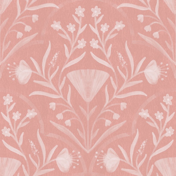blush clay folk floral damask pattern