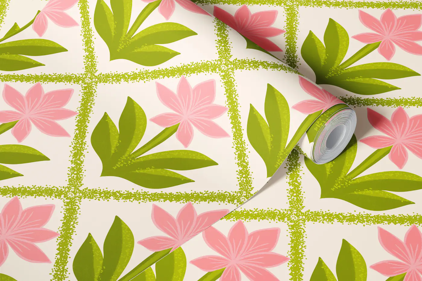Floral tessellation Diamond tiles wallpaper roll