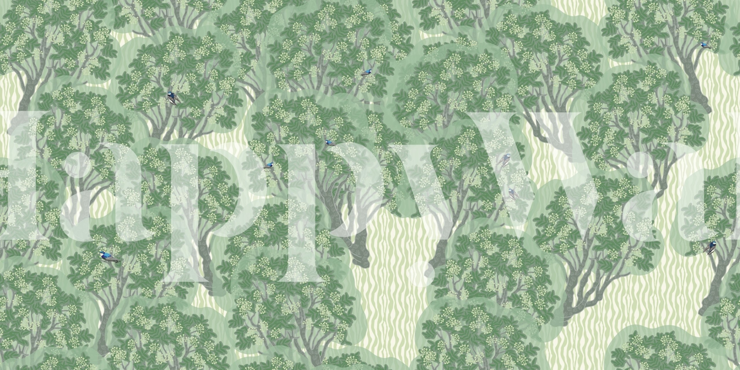 Chinaberry Mural In White behang in een kamer