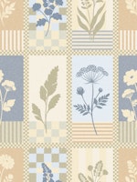 Country Prairie Wildflower Patchwork - Blue behang
